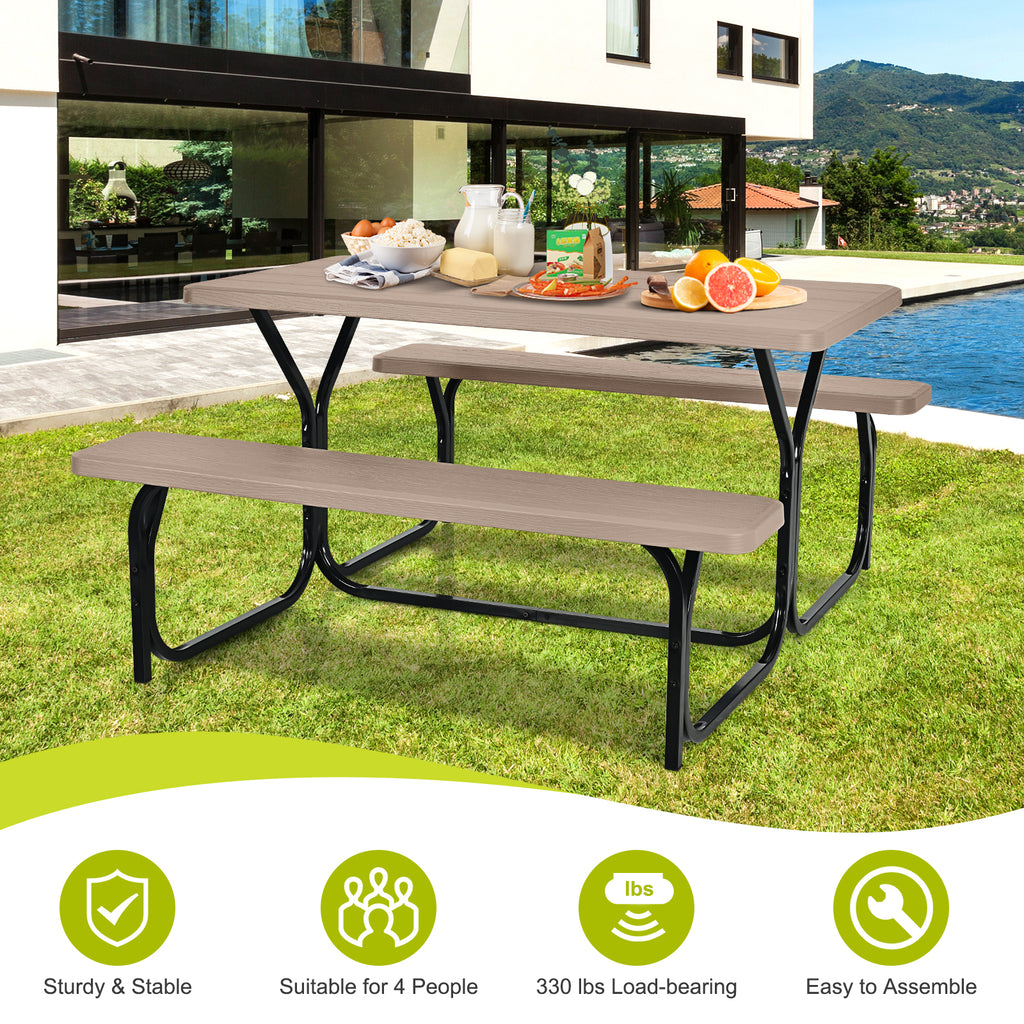 4.5 FT Outdoor Picnic Table Bench Set with HDPE Tabletop for 4-Person
