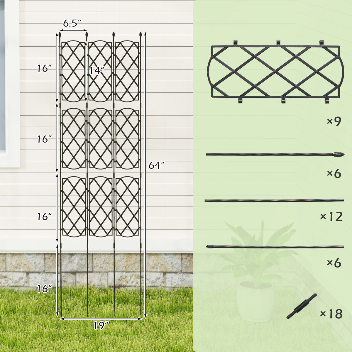 3-Pack Outdoor Plant Support Frame for Raised Garden Bed