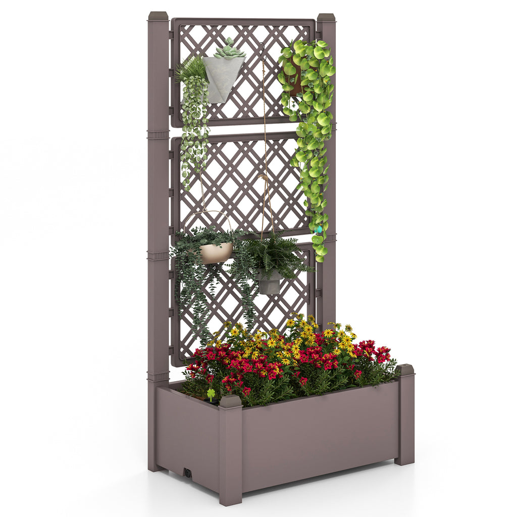 Outdoor Planter Box Self-Watering Raised Garden Bed Trellis with