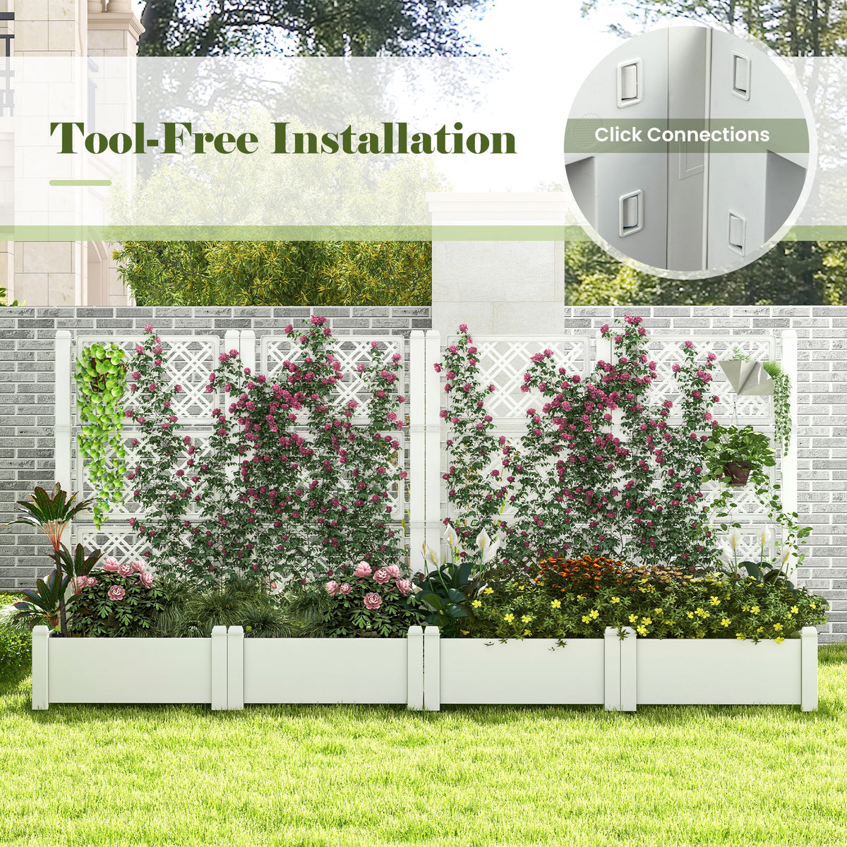 Outdoor Planter Box Self-Watering Raised Garden Bed Trellis with