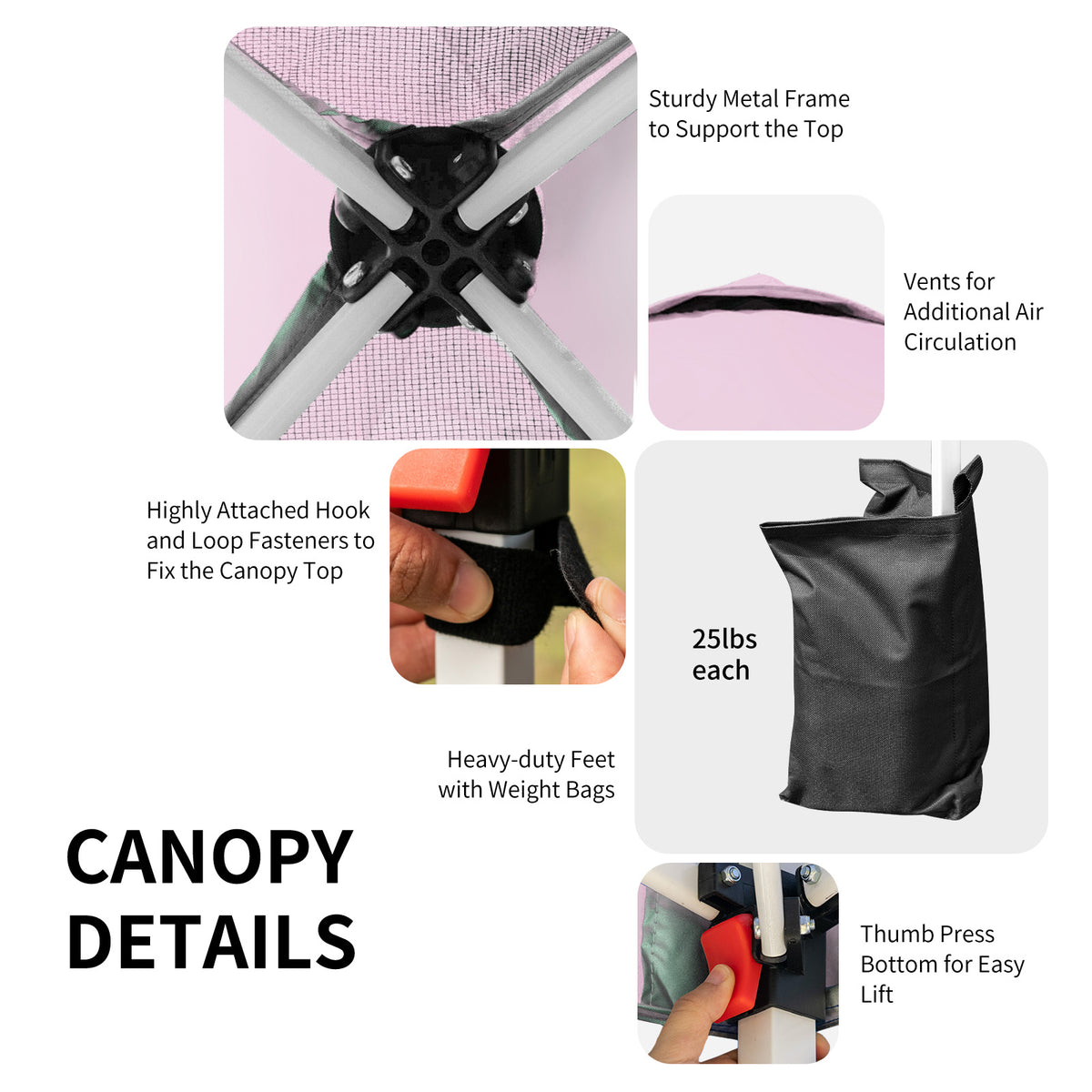6.6' x 6.6' Outdoor Pop-Up Canopy Tent with Roller Bag - Pink