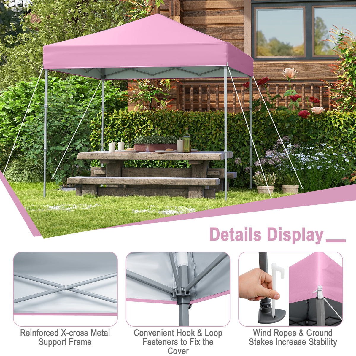 6.6 x 6.6 ft Pop-Up Canopy Tent with UPF 50+ Sun Protection - Pink