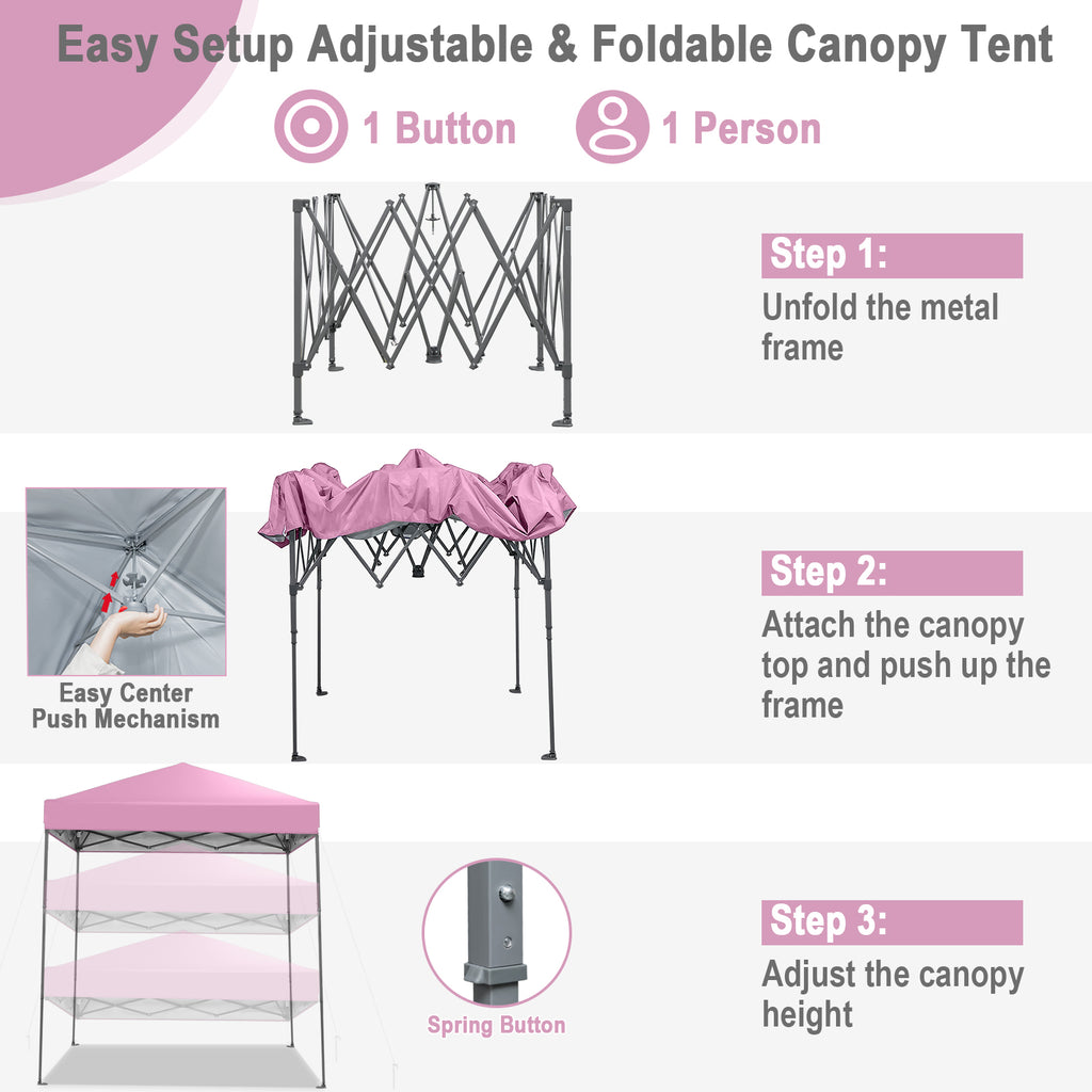 6.6 x 6.6 ft Pop-Up Canopy Tent with UPF 50+ Sun Protection - Pink