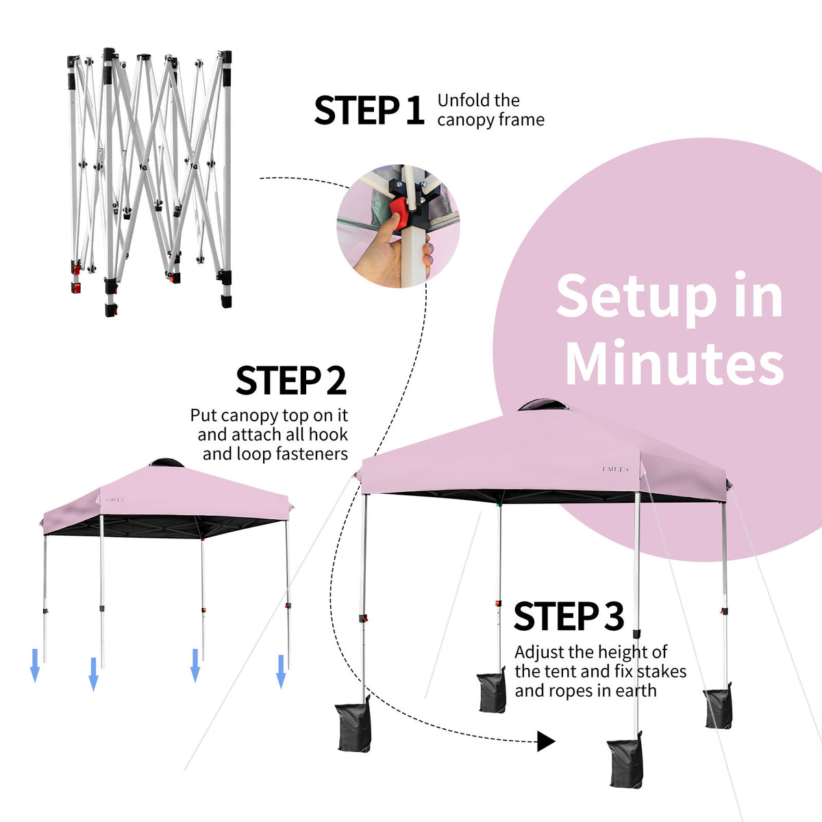 6.6' x 6.6' Outdoor Pop-Up Canopy Tent with Roller Bag - Pink