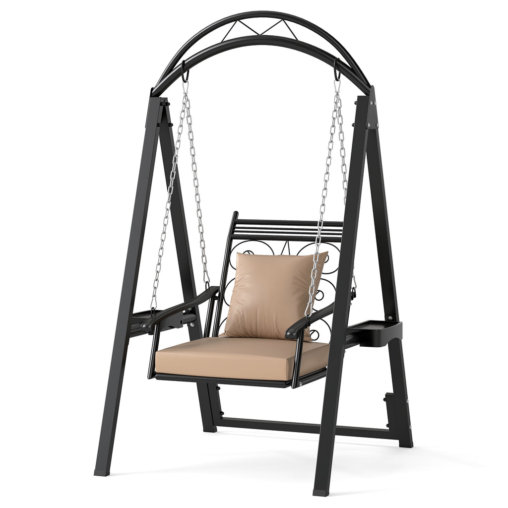Outdoor Porch Swing with Cushions & Side Tables - Style 2, Black