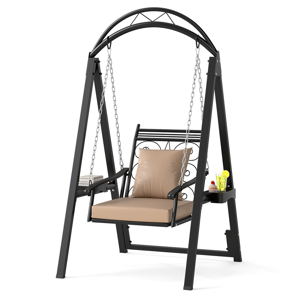 Outdoor Porch Swing with Cushions & Side Tables - Style 2, Black