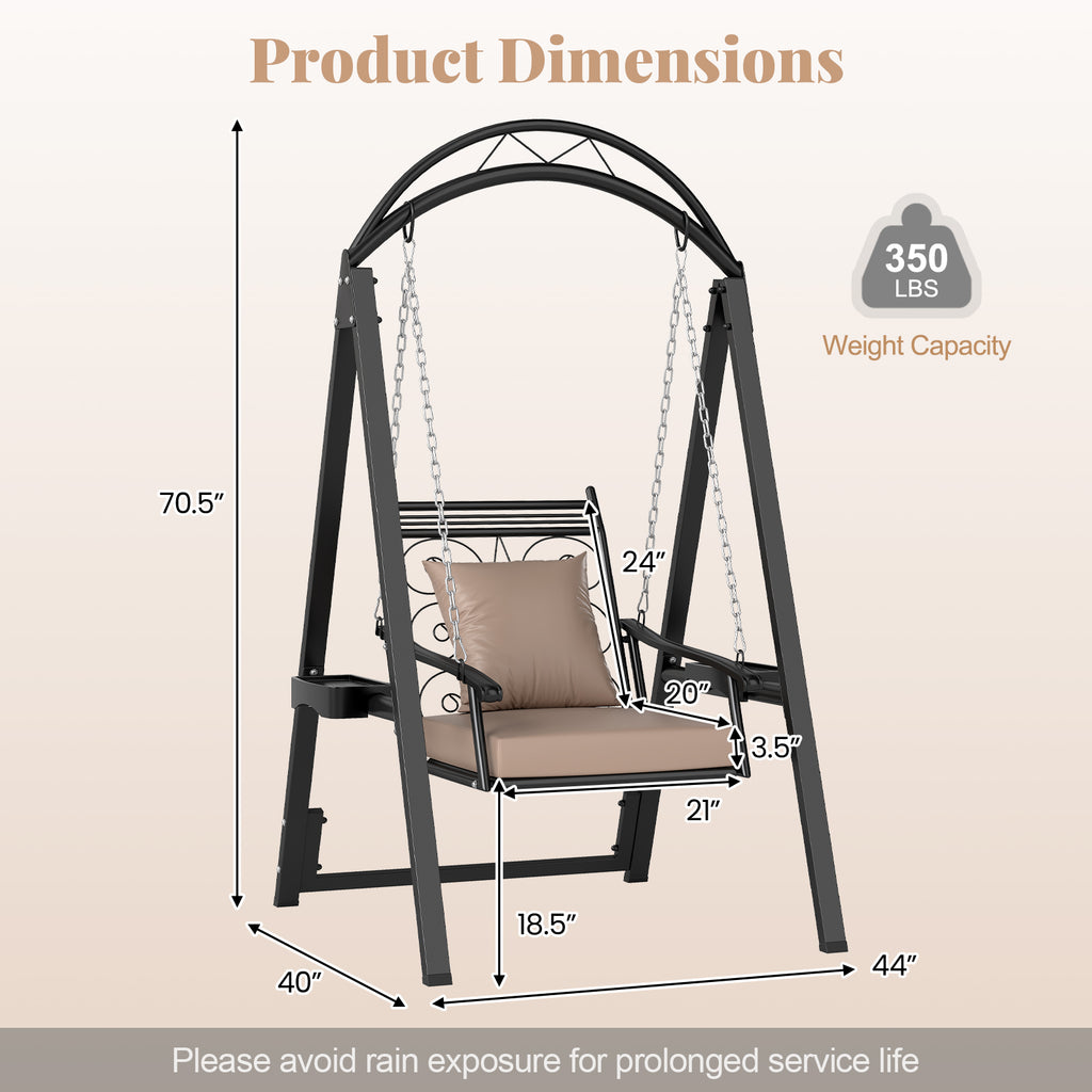Outdoor Porch Swing with Cushions & Side Tables - Style 2, Black