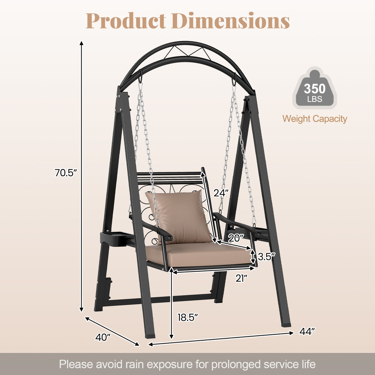 Outdoor Porch Swing with Cushions & Side Tables - Style 2, Black