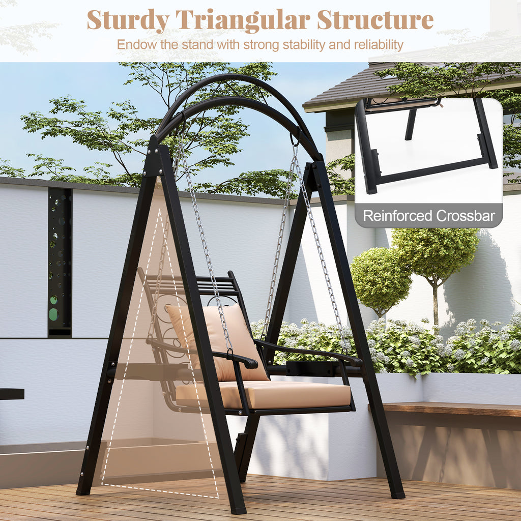 Outdoor Porch Swing with Cushions & Side Tables - Style 2, Black