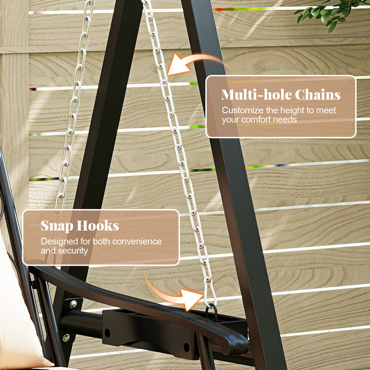 Outdoor Porch Swing with Cushions & Side Tables - Style 2, Black