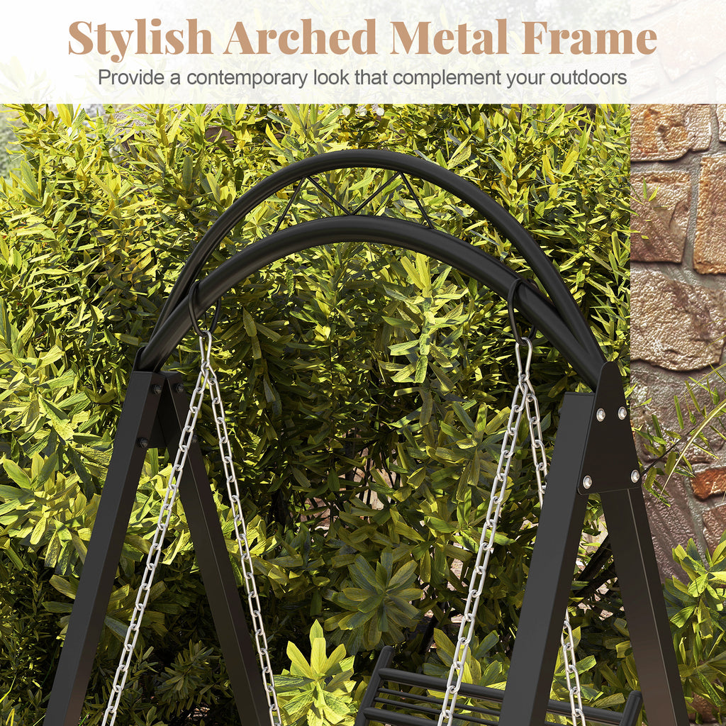Outdoor Porch Swing with Cushions & Side Tables - Style 2, Black