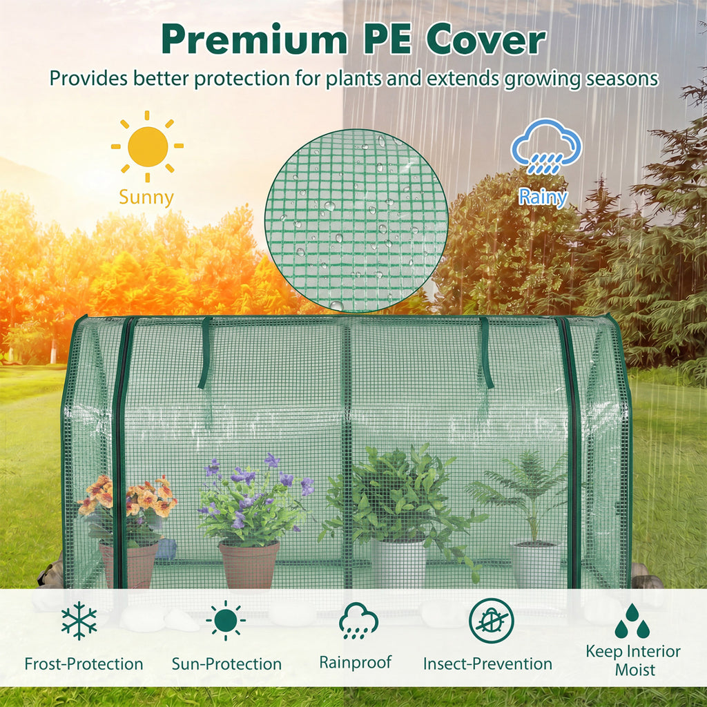 Outdoor Portable Mini Greenhouse with PE Cover and Zippered Door for