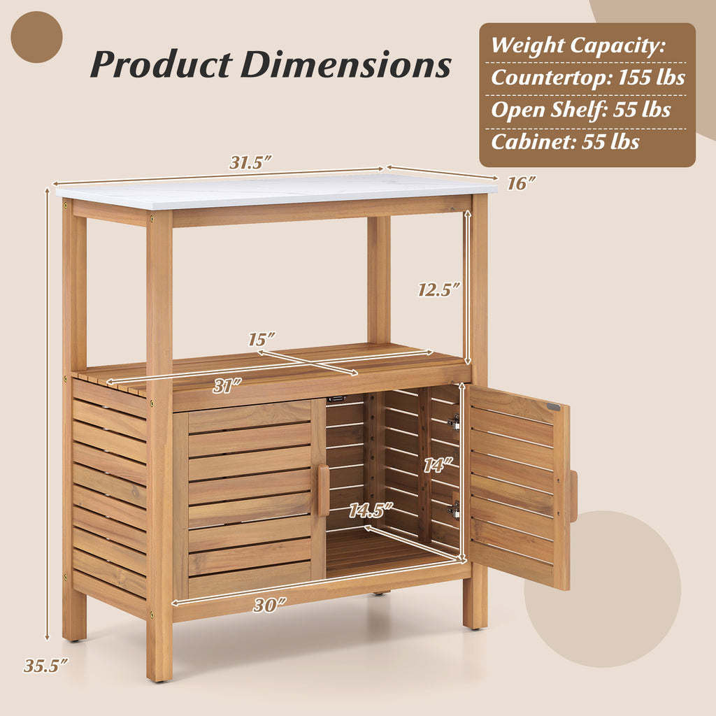 Outdoor Potting Bench Acacia Wood Garden Table Planting Work Station
