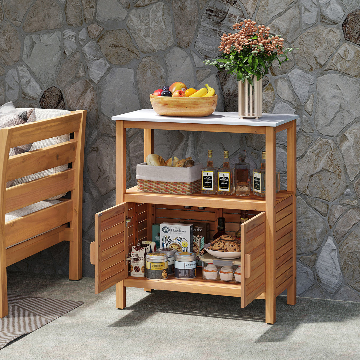 Outdoor Potting Bench Acacia Wood Garden Table Planting Work Station