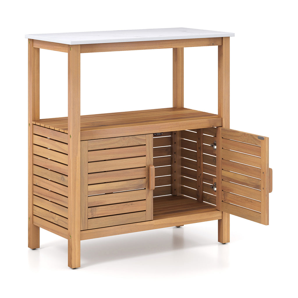 3-Tier Garden Potting Bench Table with Marble-Like Countertop