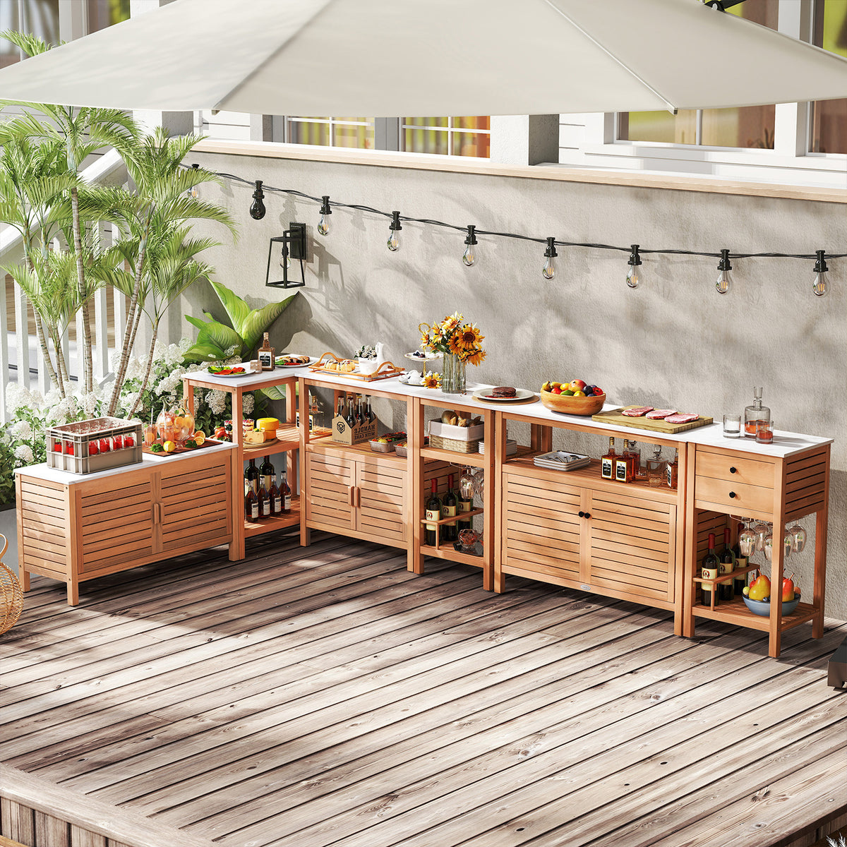 Outdoor Potting Bench Acacia Wood Garden Table Planting Work Station