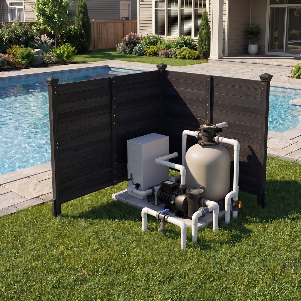 Outdoor Privacy Fence Panel for Air Conditioner - 2 Black Wooden Slats