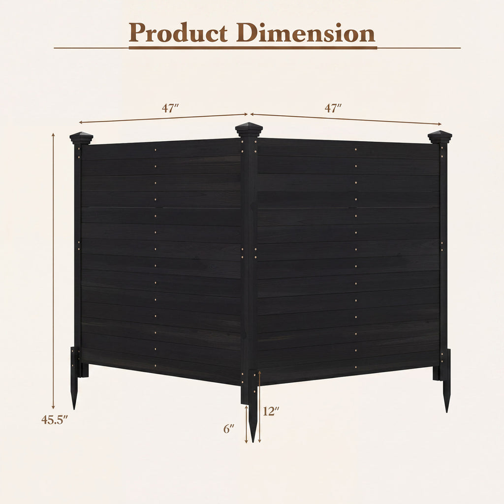 Outdoor Privacy Fence Panel for Air Conditioner - 2 Black Wooden Slats