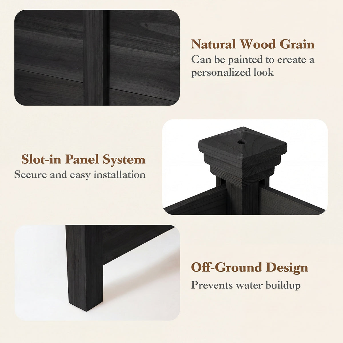Outdoor Privacy Fence Panel for Air Conditioner - 2 Black Wooden Slats