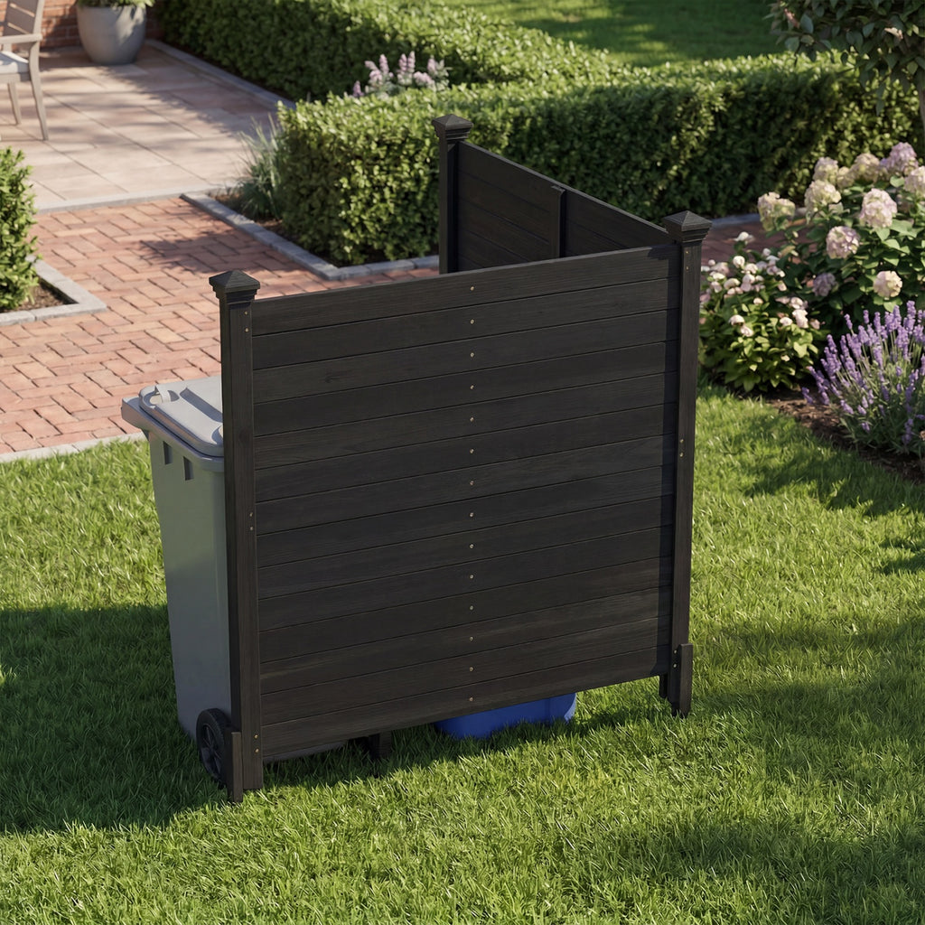 Outdoor Privacy Fence Panel for Air Conditioner - 2 Black Wooden Slats