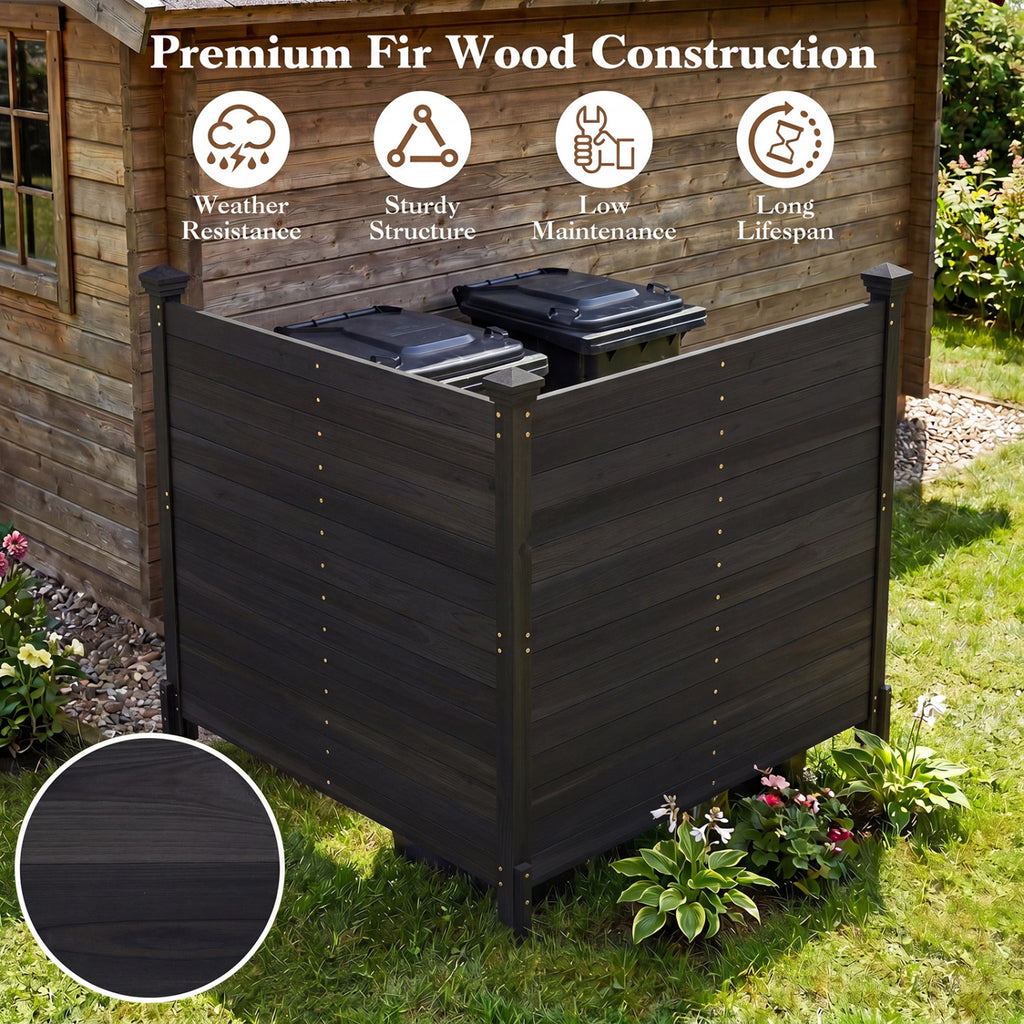 Outdoor Privacy Fence Panel for Air Conditioner - 2 Black Wooden Slats