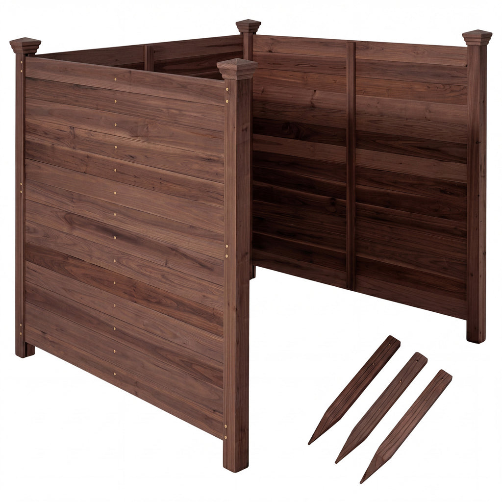 3-Panel Outdoor Privacy Fence for Air Conditioner - Brown, Rustic Wood