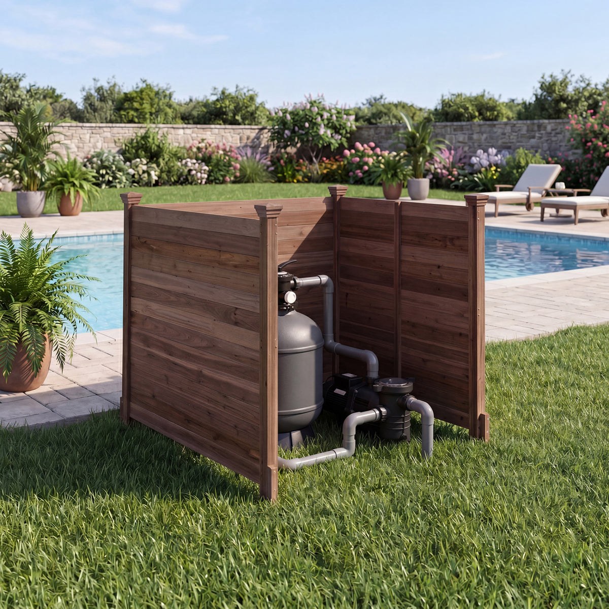 3-Panel Outdoor Privacy Fence for Air Conditioner - Brown, Rustic Wood