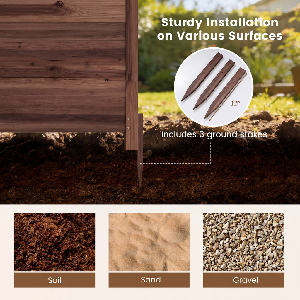 3-Panel Outdoor Privacy Fence for Air Conditioner - Brown, Rustic Wood