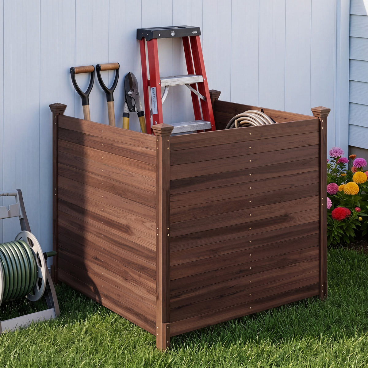 3-Panel Outdoor Privacy Fence for Air Conditioner - Brown, Rustic Wood