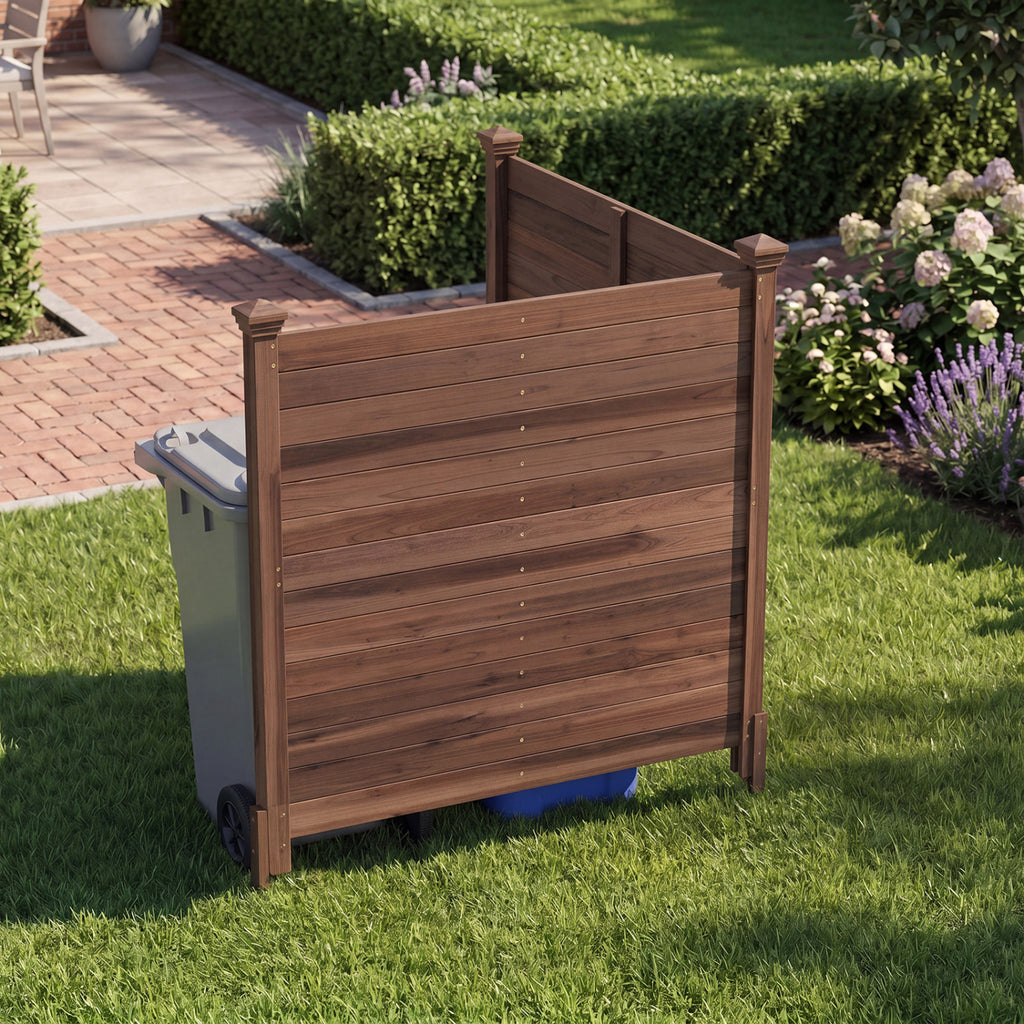 Outdoor Privacy Fence Panel for Air Conditioner - 2 Brown Wooden Sections