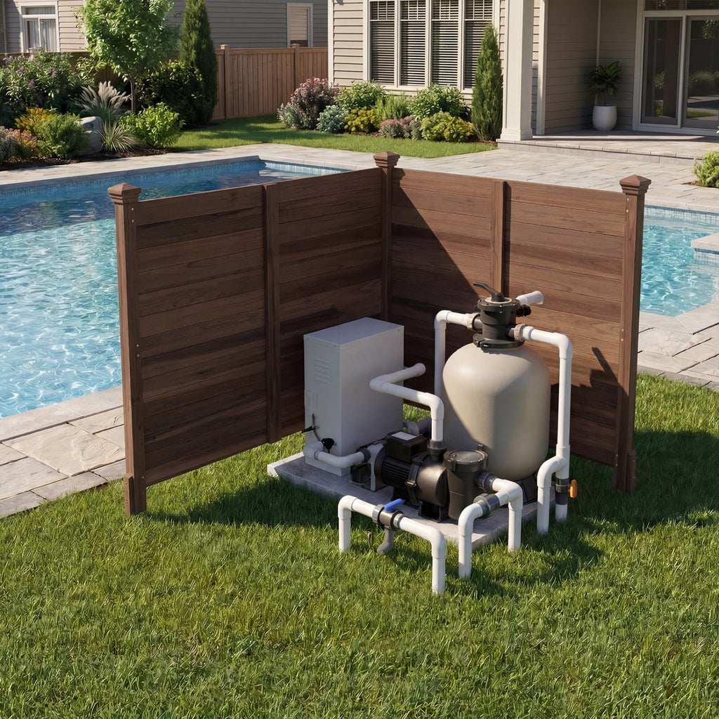 Outdoor Privacy Fence Panel for Air Conditioner - 2 Brown Wooden Sections