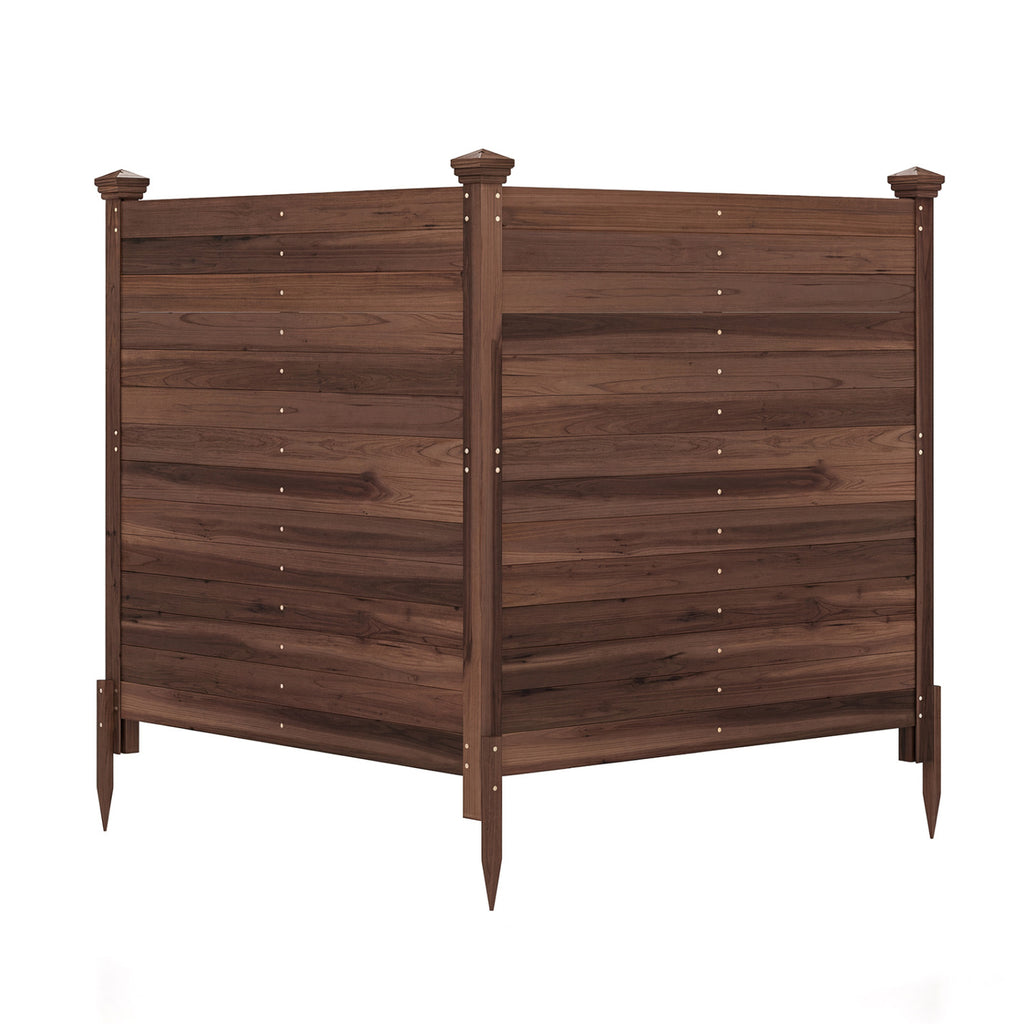 Outdoor Privacy Fence for Air Conditioner - 2 Brown Fir Wood Panels with Stakes