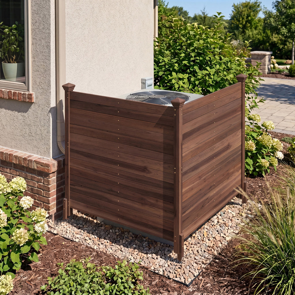 Outdoor Privacy Fence Panel for Air Conditioner - 2 Brown Wooden Sections