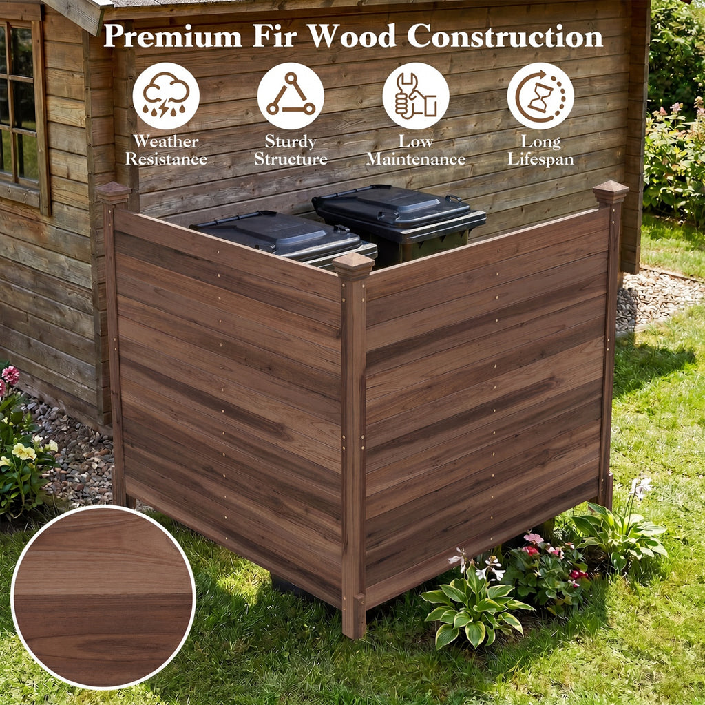 Outdoor Privacy Fence for Air Conditioner - 2 Brown Fir Wood Panels with Stakes
