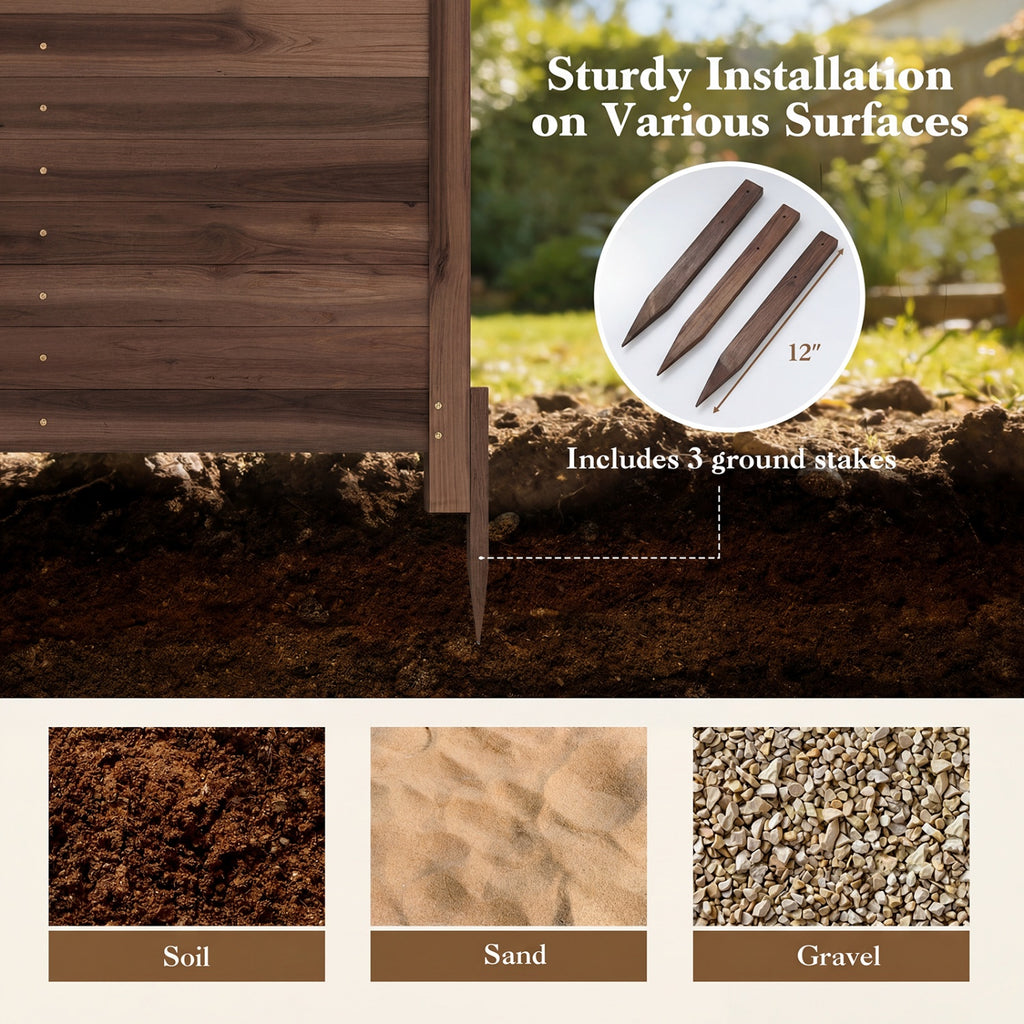 Outdoor Privacy Fence for Air Conditioner - 2 Brown Fir Wood Panels with Stakes