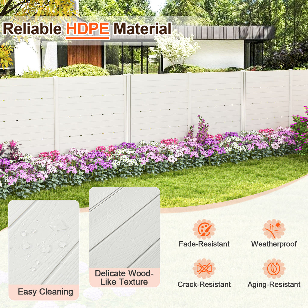 2-Panel Outdoor Privacy Fence Screen with 5 Ground Stakes - White 48x46 Inch