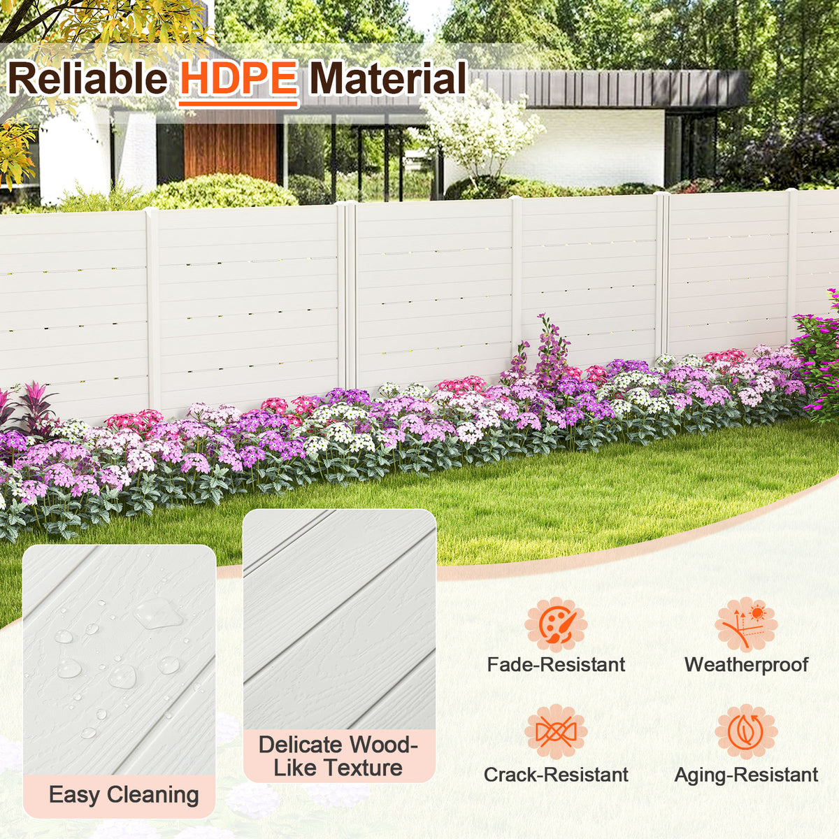 2-Panel Outdoor Privacy Fence Screen with 5 Ground Stakes - White 48x46 Inch