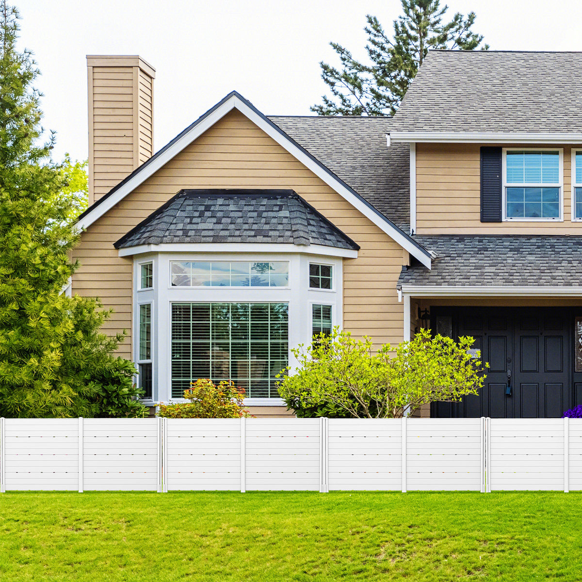 2-Panel Outdoor Privacy Fence Screen with 5 Ground Stakes - White 48x46 Inch