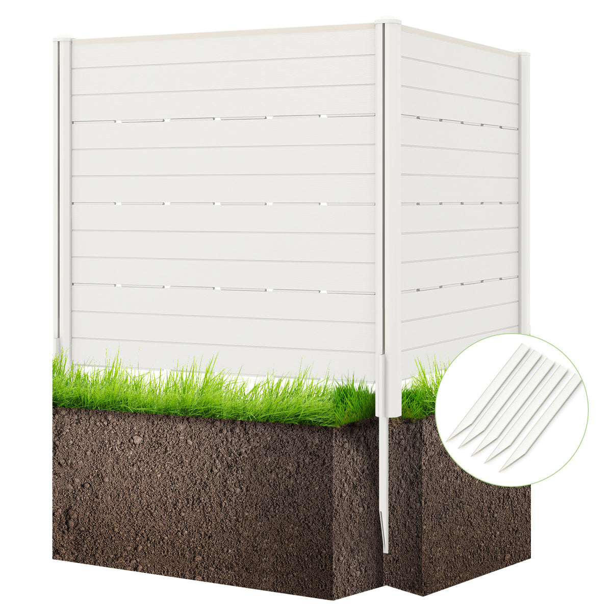 2-Panel Outdoor Privacy Fence Screen with 5 Ground Stakes - White 48x46 Inch