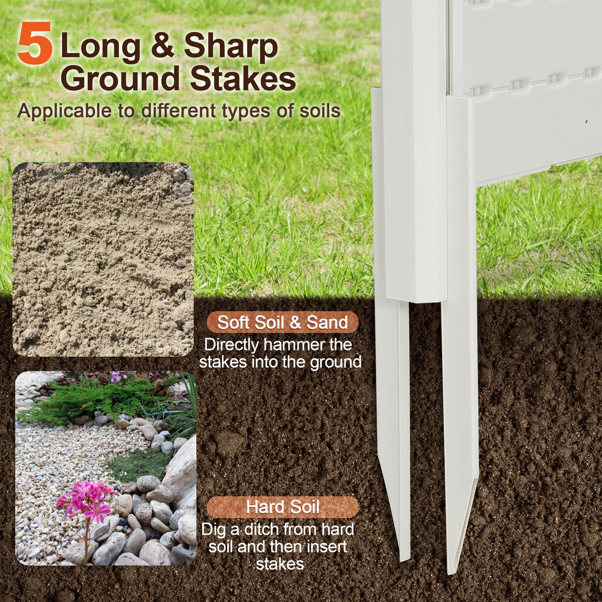 2-Panel Outdoor Privacy Fence Screen with 5 Ground Stakes - White 48x46 Inch