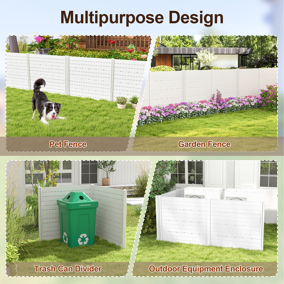 2-Panel Outdoor Privacy Fence Screen with 5 Ground Stakes - White 48x46 Inch