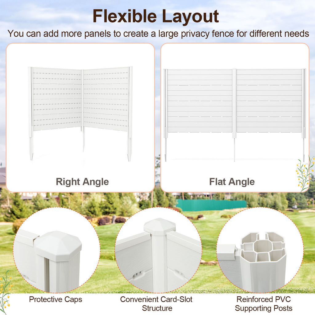 2-Panel Outdoor Privacy Fence Screen with 5 Ground Stakes - White 48x46 Inch