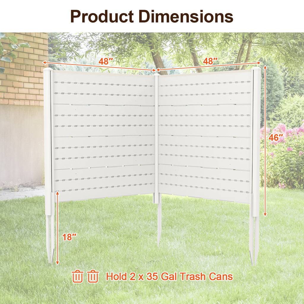 2-Panel Outdoor Privacy Fence Screen with 5 Ground Stakes - White 48x46 Inch