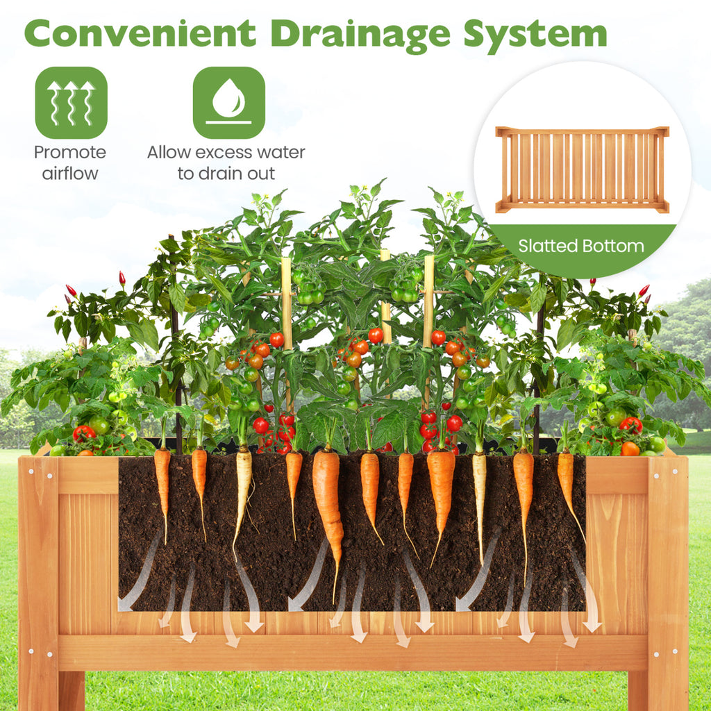Outdoor Raised Garden Bed Fir Wood Planter Box with Bottom Storage