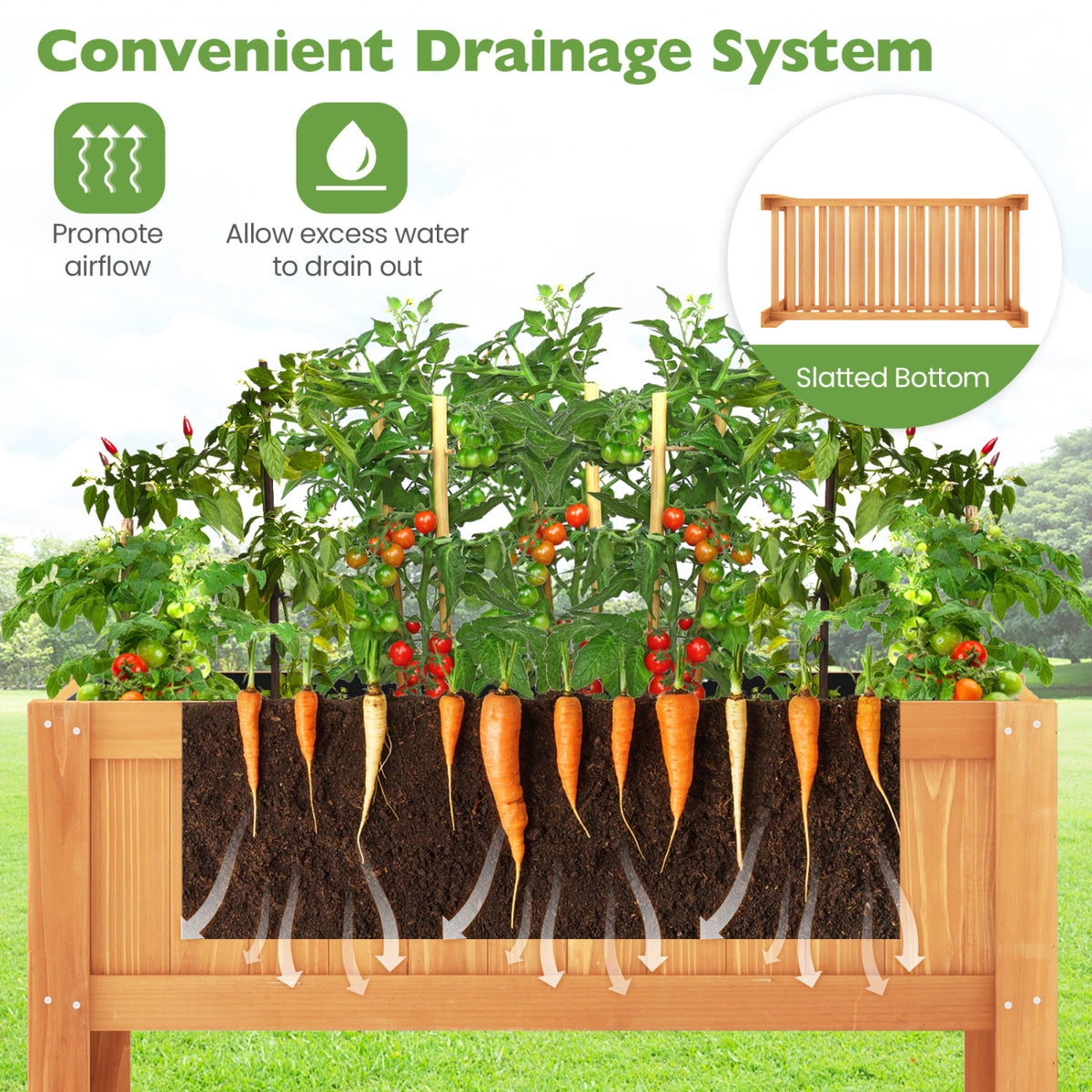 Outdoor Raised Garden Bed Fir Wood Planter Box with Bottom Storage