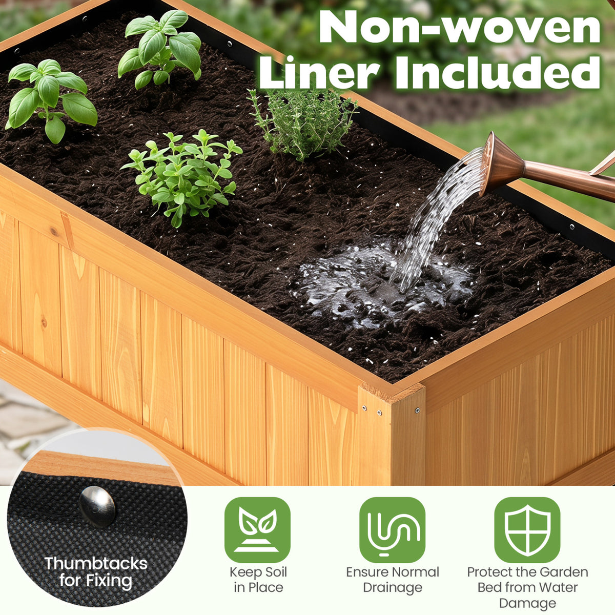 Outdoor Raised Garden Bed Fir Wood Planter Box with Bottom Storage