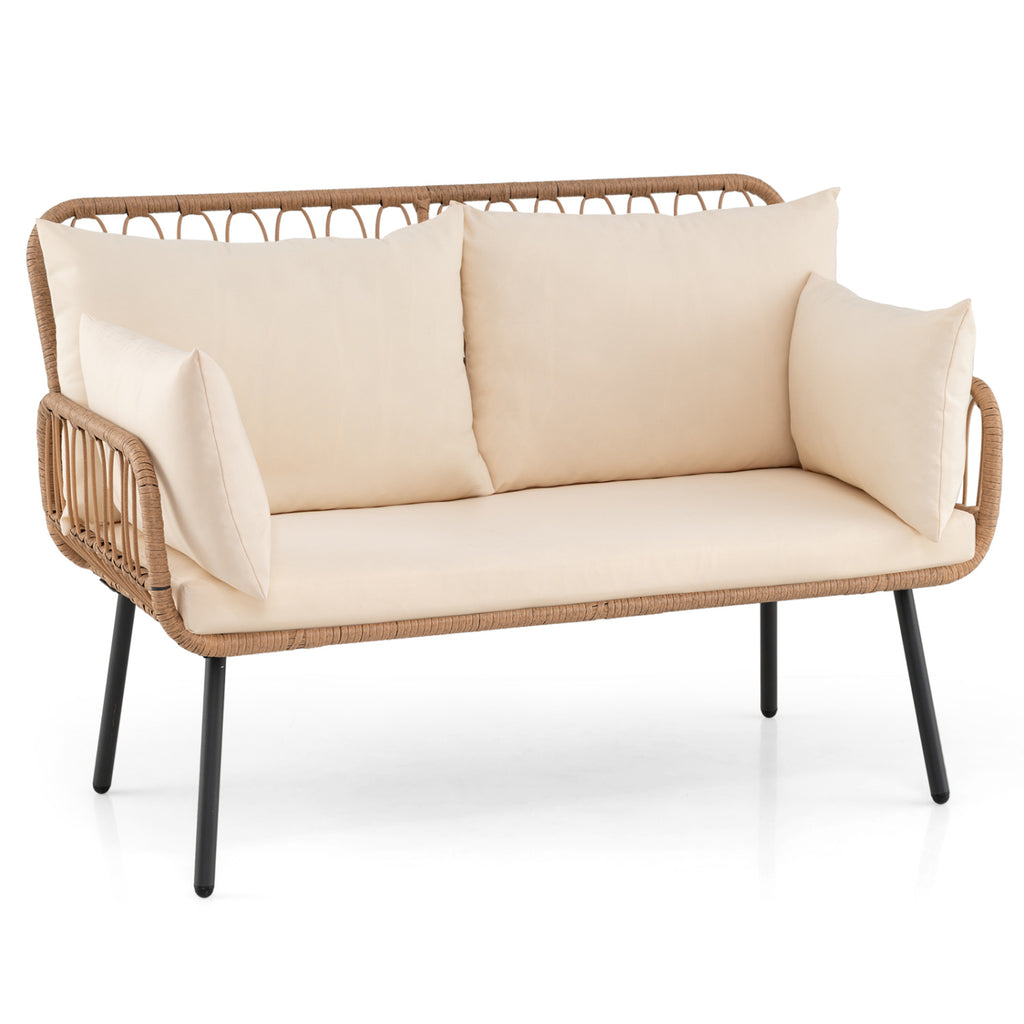 Oversized Rattan Egg Lounge Chair & 2-Seat Sofa with Cushions