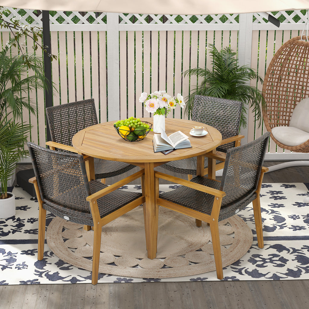 Outdoor Rattan Chair Set of 4 - Acacia Wood Frame