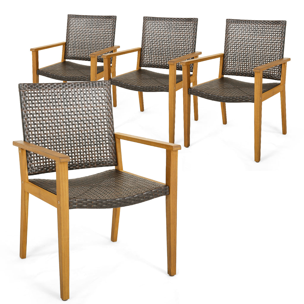 Outdoor Rattan Chair Set of 4 - Acacia Wood Frame