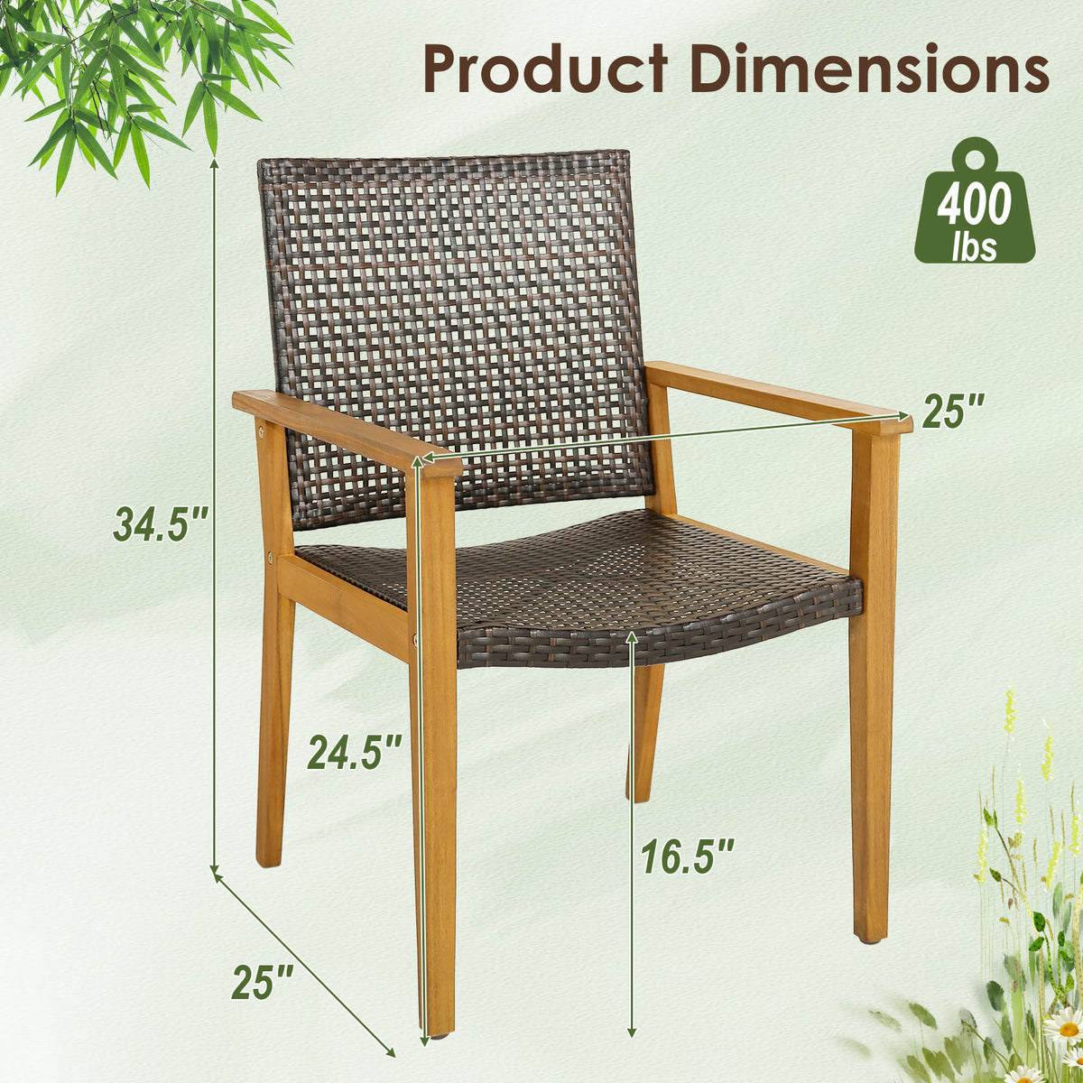 Outdoor Rattan Chair Set of 4 - Acacia Wood Frame